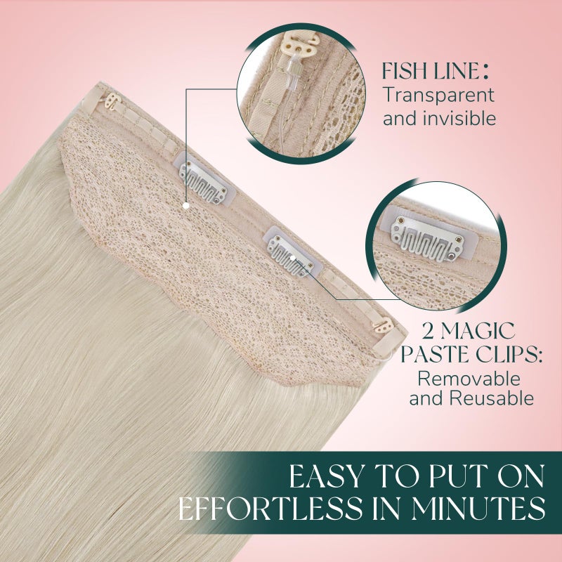 Easyouth Wire Hair Extensions Blonde Invisible Wire Hair Extensions Real Human Hair White Blonde Transparent Fish Line Hair Extension Real Human Hair Easy to Install 18 Inch 80g - Image 4